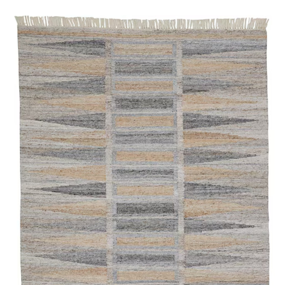 4' X 6' Tan Gray And Taupe Geometric Hand Woven Stain Resistant Area Rug With Fringe