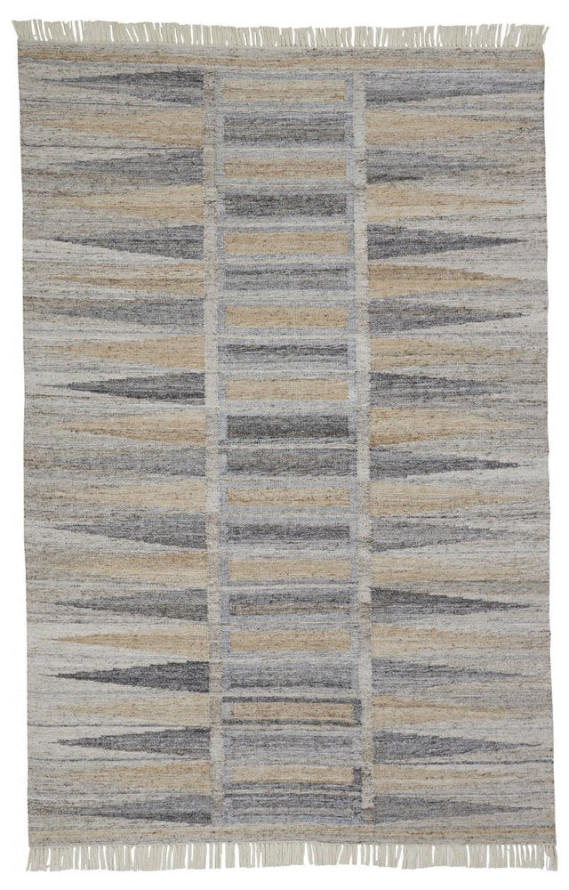 5' X 8' Gray Black And Brown Geometric Hand Woven Area Rug With Fringe