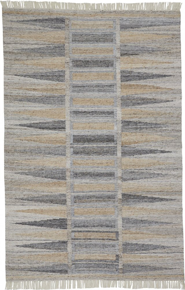 5' X 8' Gray Black And Brown Geometric Hand Woven Area Rug With Fringe