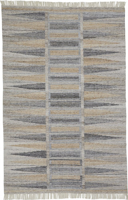 5' X 8' Gray Black And Brown Geometric Hand Woven Area Rug With Fringe