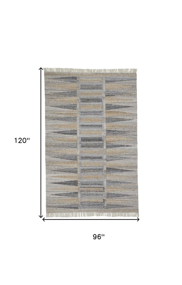 5' X 8' Gray Black And Brown Geometric Hand Woven Area Rug With Fringe