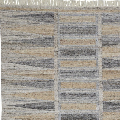 5' X 8' Gray Black And Brown Geometric Hand Woven Area Rug With Fringe