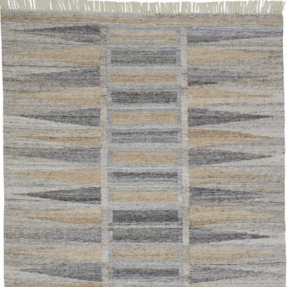5' X 8' Gray Black And Brown Geometric Hand Woven Area Rug With Fringe