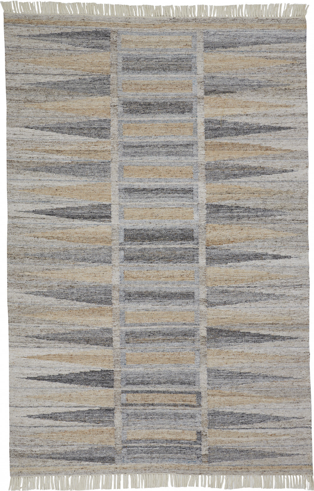 9' X 12' Tan Gray And Taupe Geometric Hand Woven Stain Resistant Area Rug With Fringe