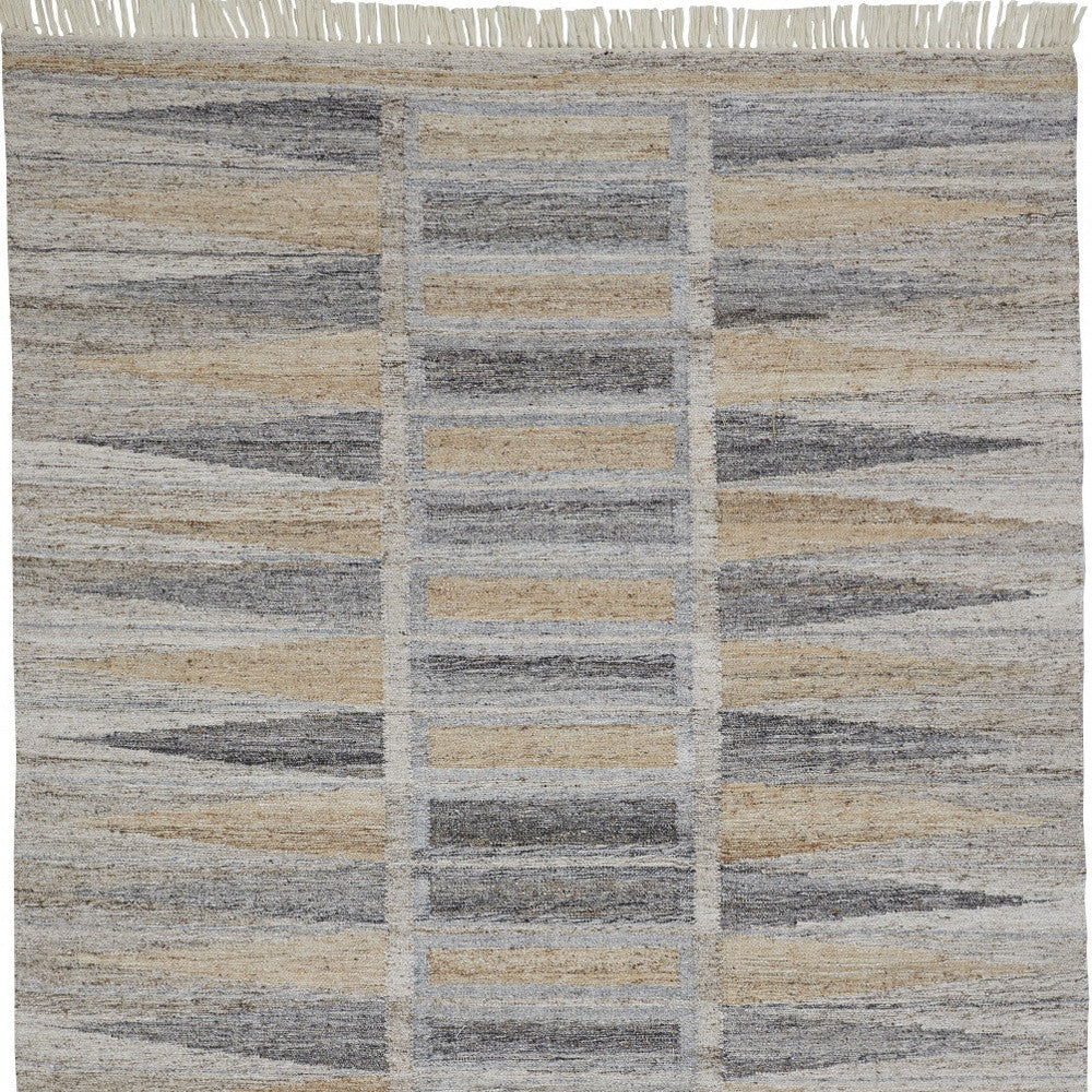9' X 12' Tan Gray And Taupe Geometric Hand Woven Stain Resistant Area Rug With Fringe