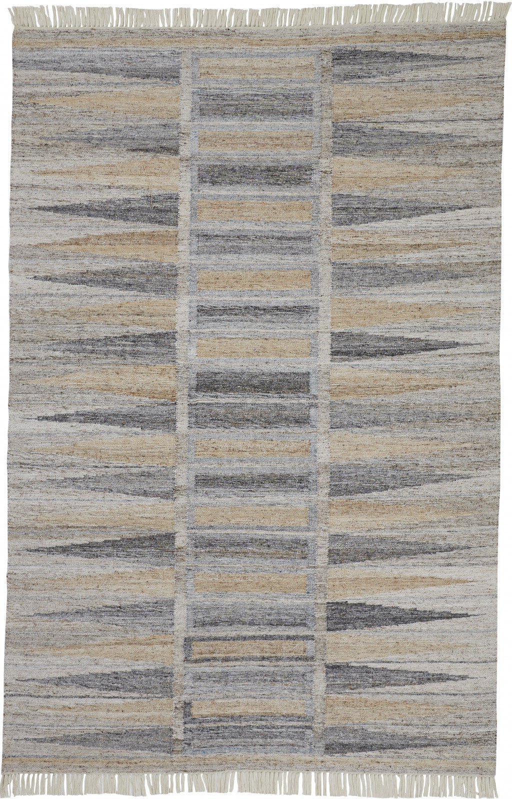 4' X 6' Tan Gray And Taupe Geometric Hand Woven Stain Resistant Area Rug With Fringe