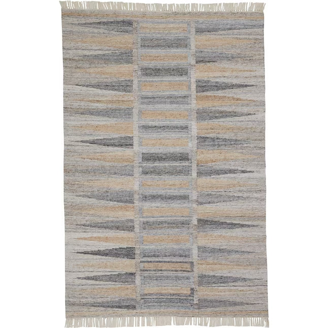 9' X 12' Tan Gray And Taupe Geometric Hand Woven Stain Resistant Area Rug With Fringe