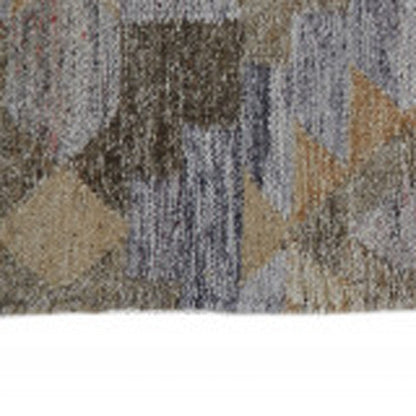 5' X 8' Gray Black And Brown Geometric Hand Woven Area Rug With Fringe