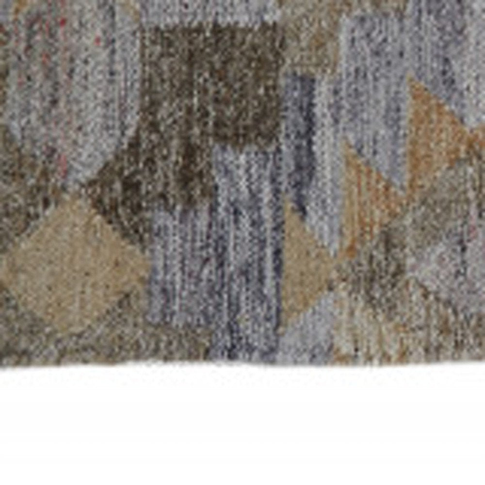 5' X 8' Gray Black And Brown Geometric Hand Woven Area Rug With Fringe