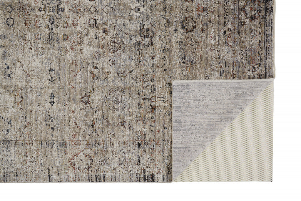 4' X 6' Taupe Ivory And Gray Abstract Distressed Area Rug With Fringe