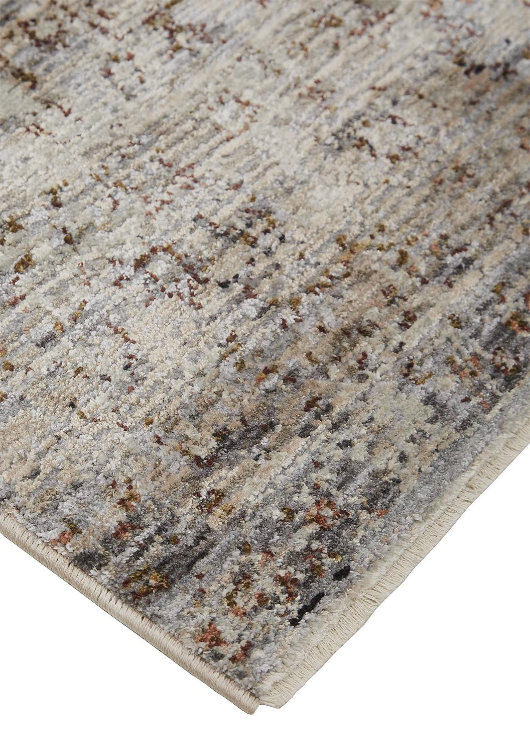 4' X 6' Taupe Ivory And Gray Abstract Distressed Area Rug With Fringe