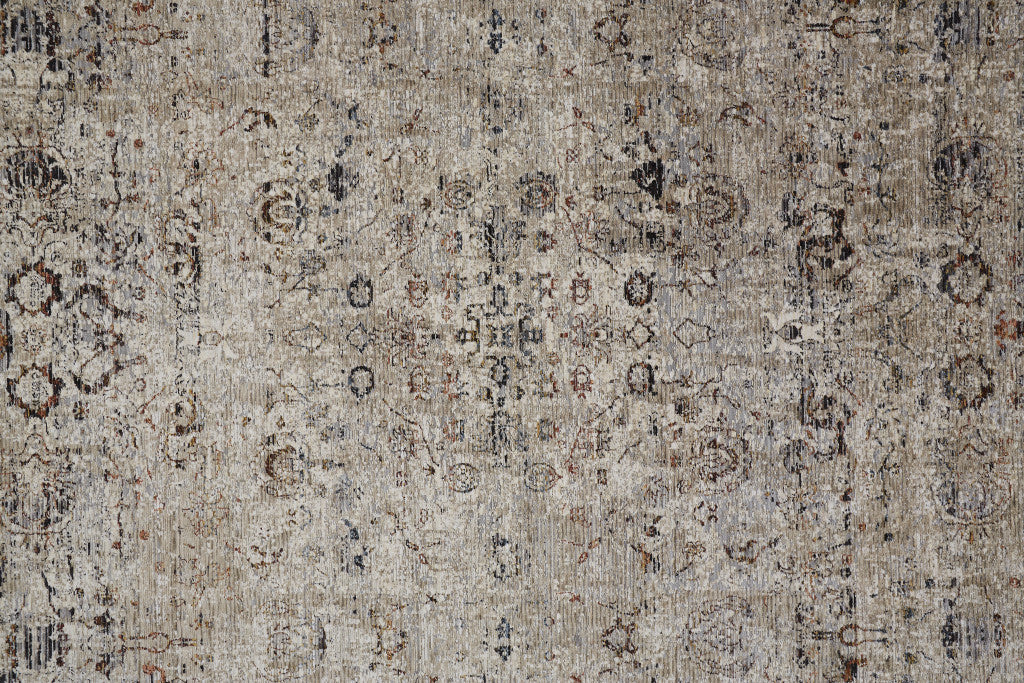 4' X 6' Taupe Ivory And Gray Abstract Distressed Area Rug With Fringe