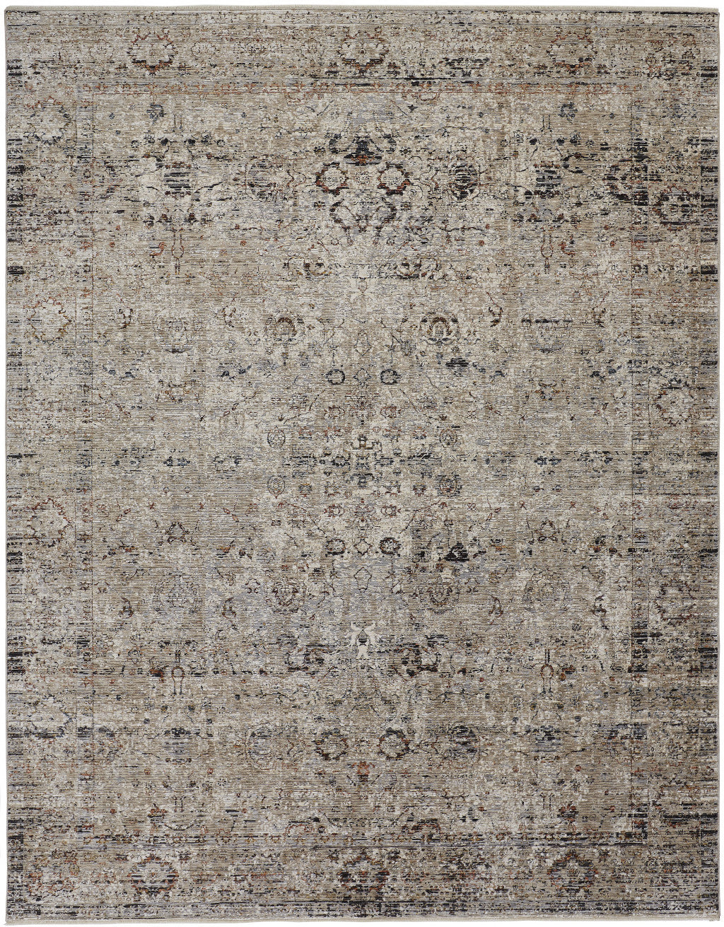 4' X 6' Taupe Ivory And Gray Abstract Distressed Area Rug With Fringe