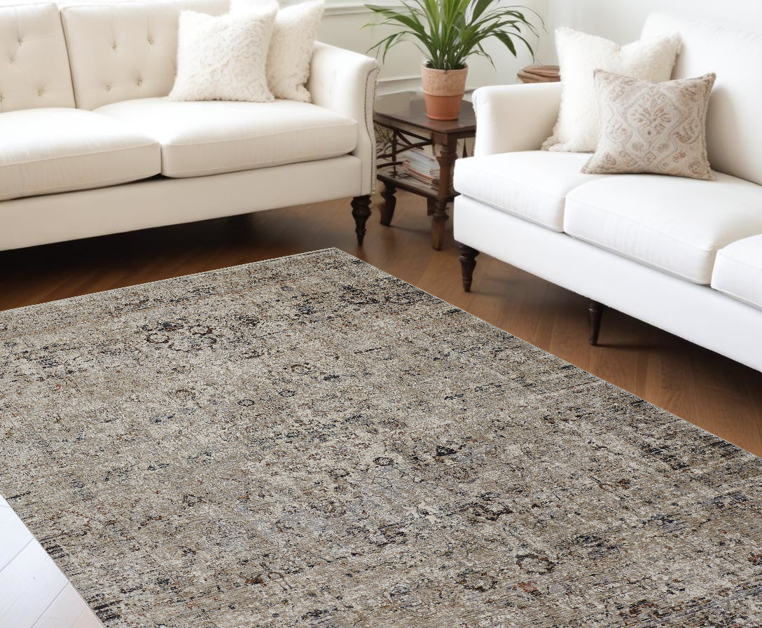 2' X 3' Taupe Ivory And Gray Abstract Distressed Area Rug With Fringe