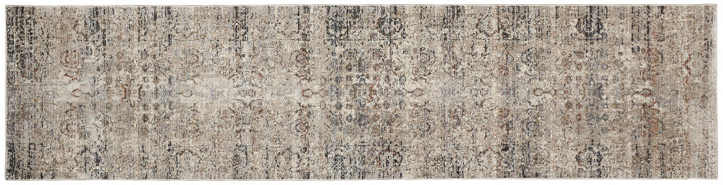 4' X 6' Taupe Ivory And Gray Abstract Distressed Area Rug With Fringe