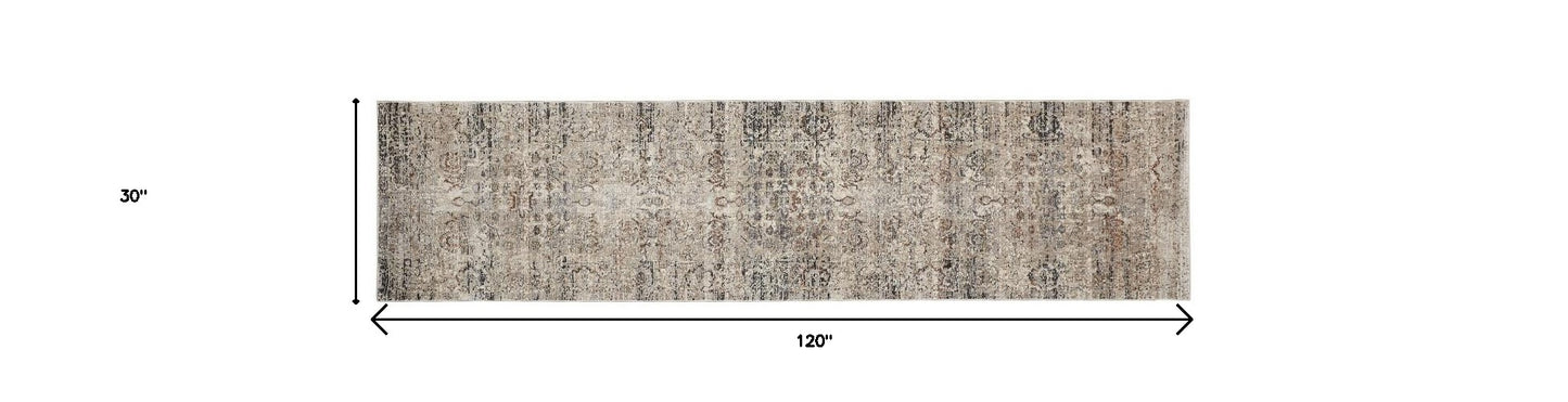 4' X 6' Taupe Ivory And Gray Abstract Distressed Area Rug With Fringe