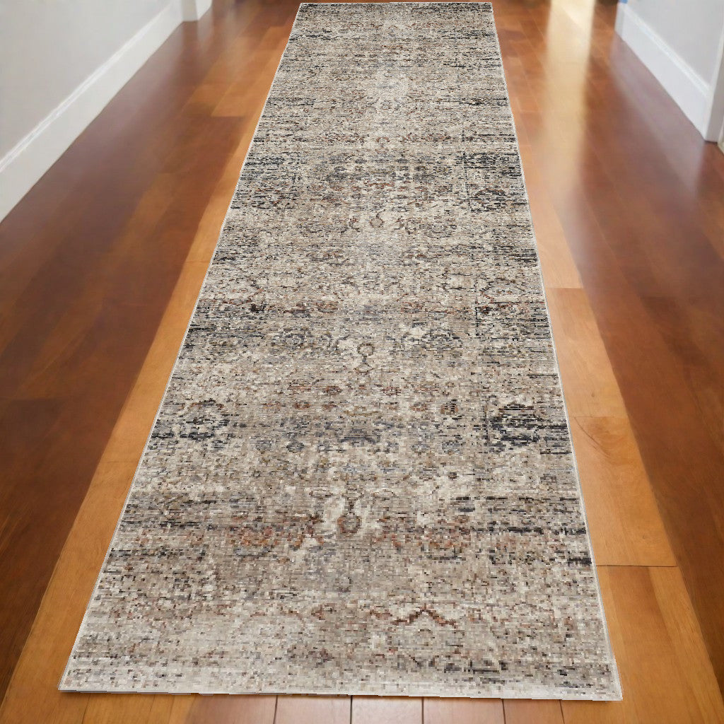 4' X 6' Taupe Ivory And Gray Abstract Distressed Area Rug With Fringe