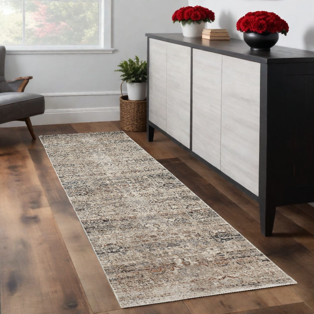 4' X 6' Taupe Ivory And Gray Abstract Distressed Area Rug With Fringe