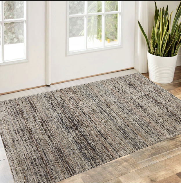 8' X 10' Ivory Gray And Black Abstract Distressed Area Rug With Fringe