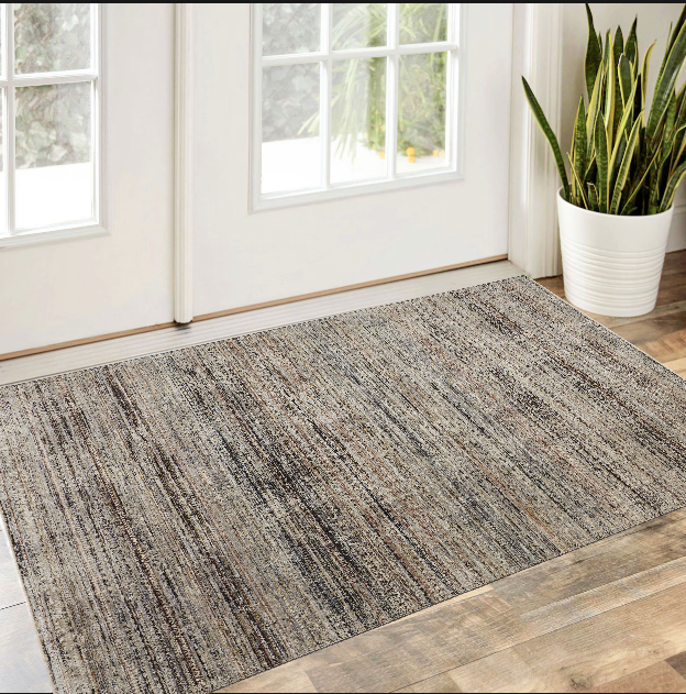 2' X 3' Ivory Gray And Black Abstract Distressed Area Rug With Fringe