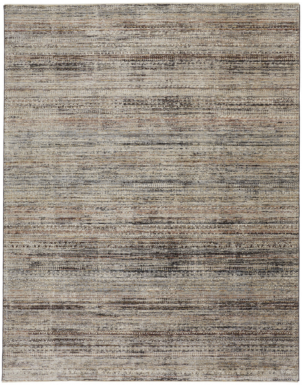 5' X 8' Ivory Gray And Black Abstract Distressed Area Rug With Fringe