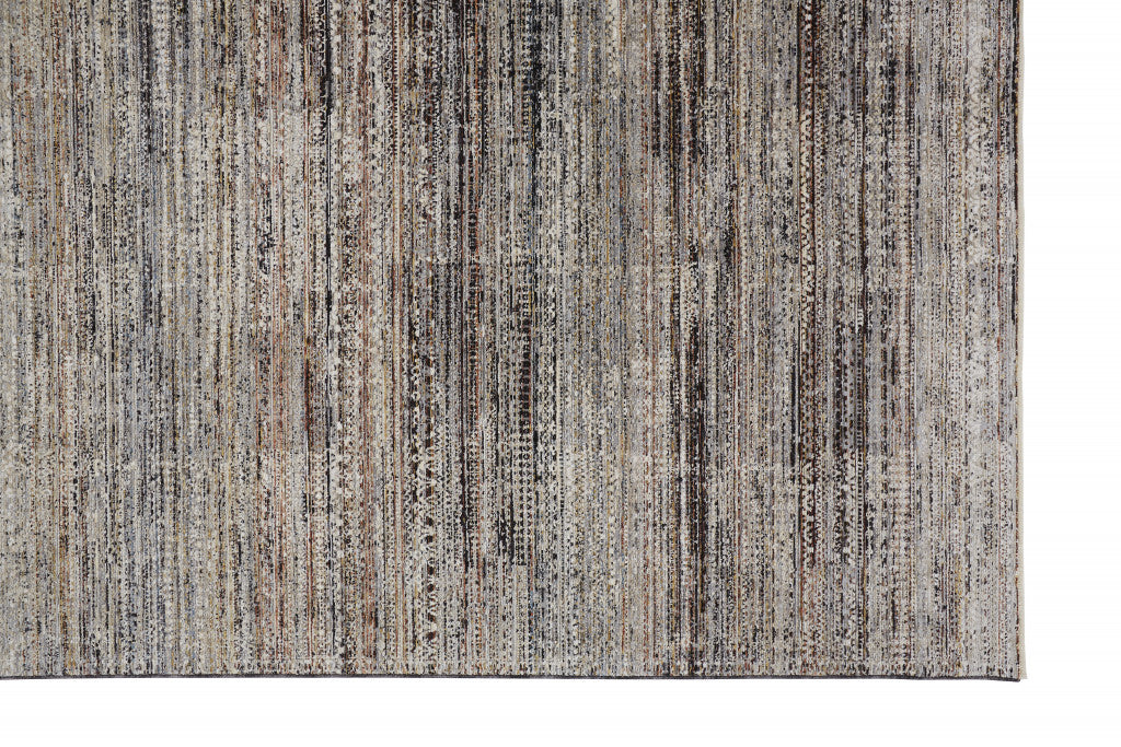 5' X 8' Ivory Gray And Black Abstract Distressed Area Rug With Fringe