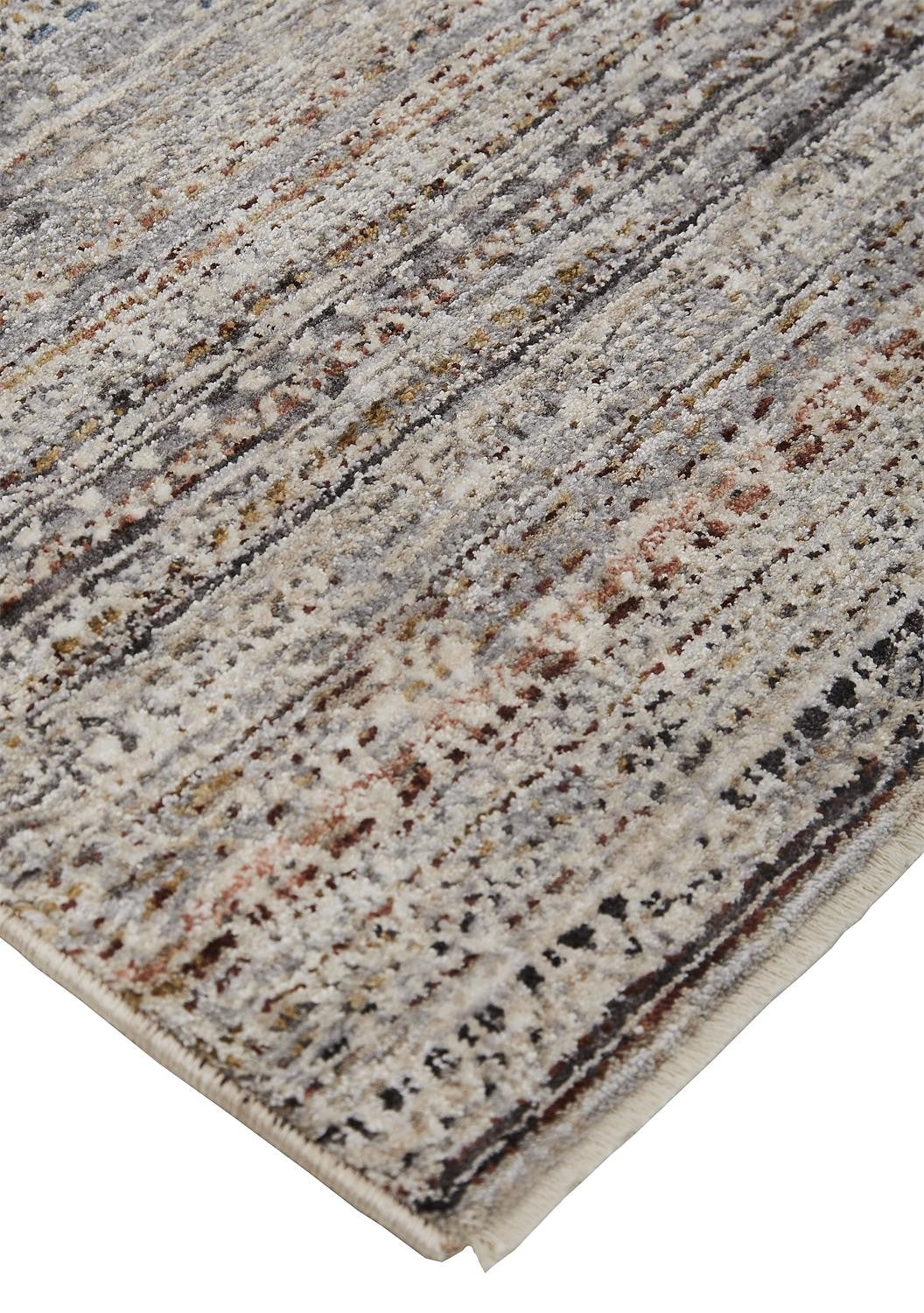 5' X 8' Ivory Gray And Black Abstract Distressed Area Rug With Fringe