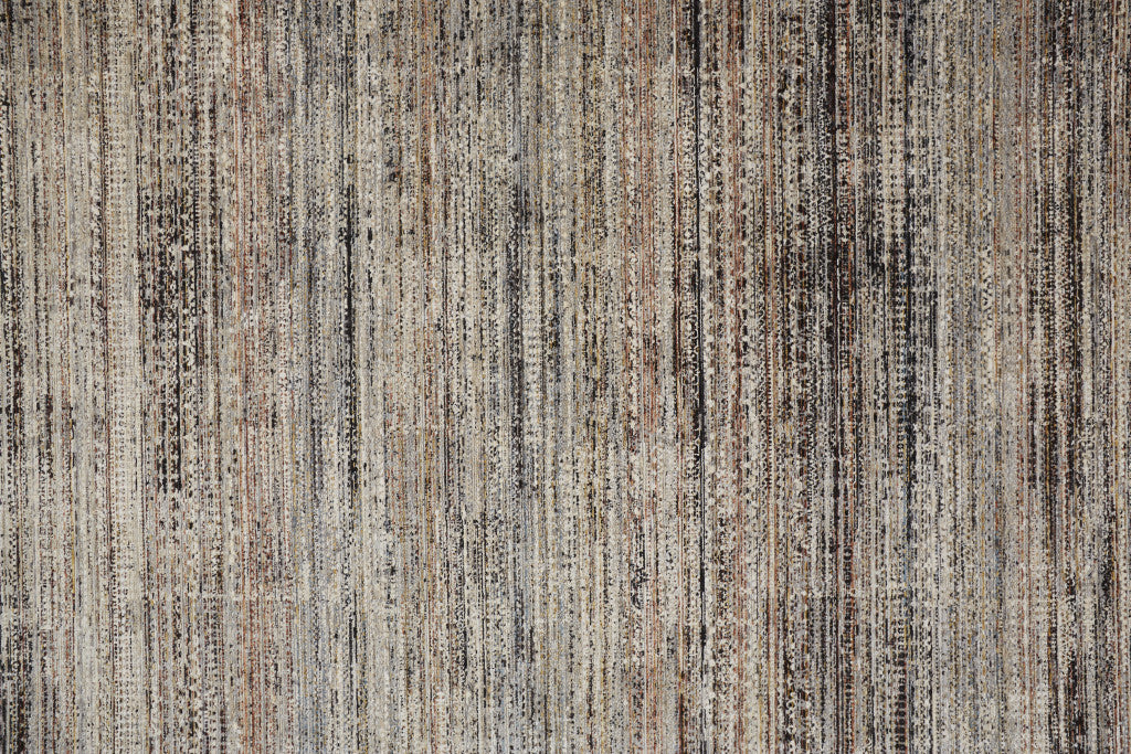 8' X 10' Ivory Gray And Black Abstract Distressed Area Rug With Fringe