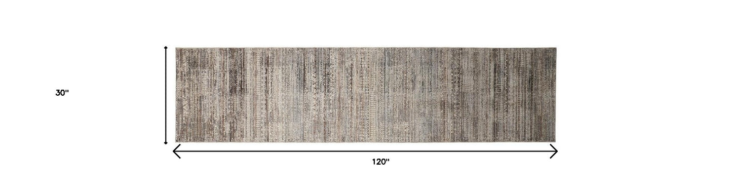 5' X 8' Ivory Gray And Black Abstract Distressed Area Rug With Fringe