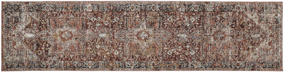 7' X 10' Red Ivory And Black Abstract Distressed Area Rug With Fringe