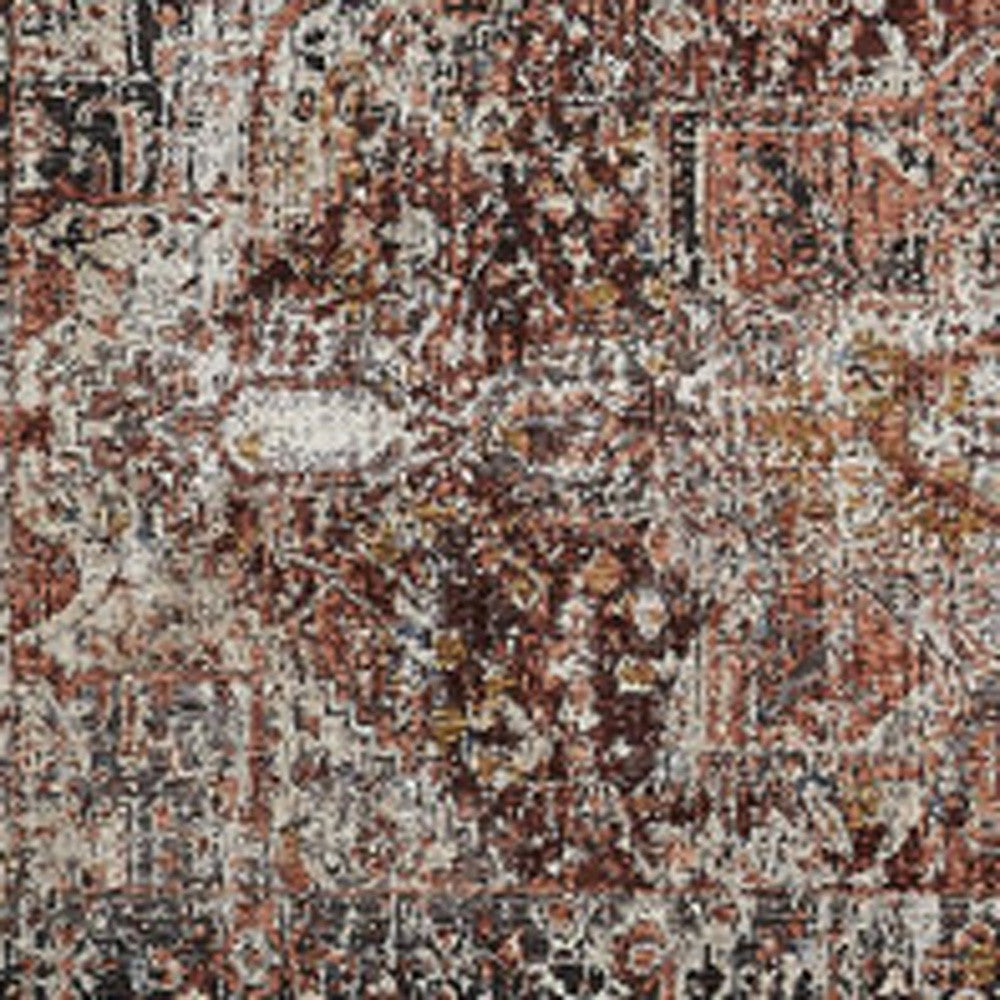 8' X 10' Red Ivory And Black Abstract Distressed Area Rug With Fringe