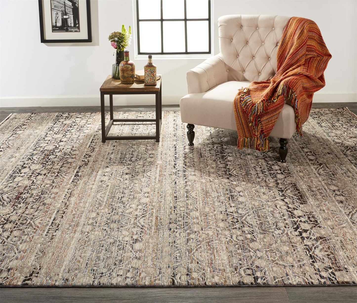 2' X 3' Gray Ivory And Tan Abstract Distressed Area Rug With Fringe