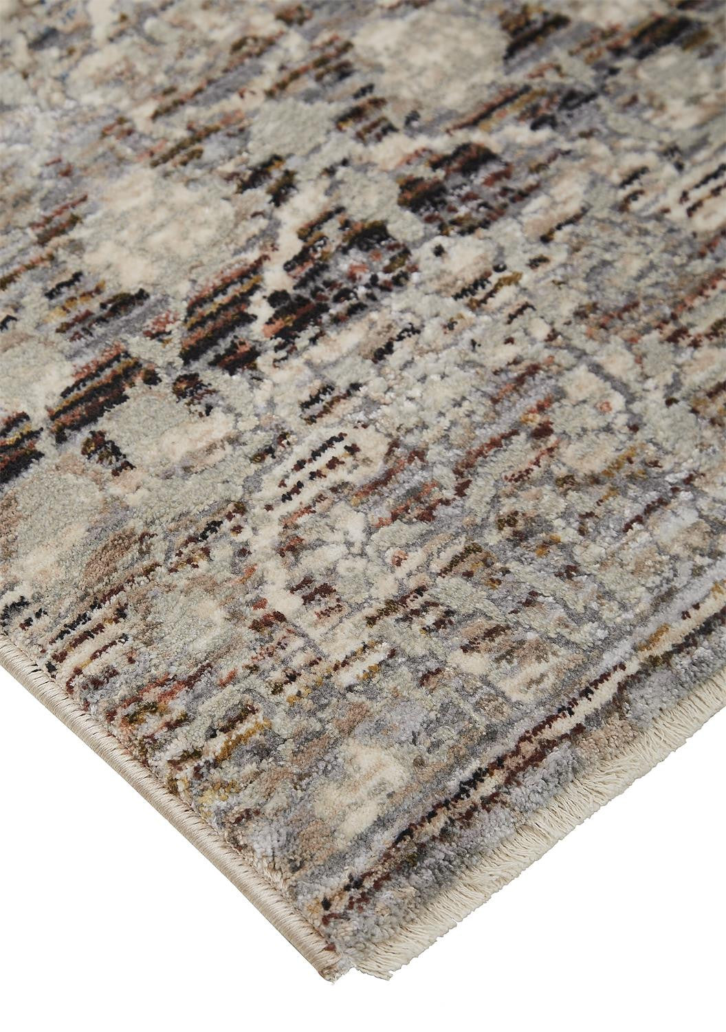 2' X 3' Gray Ivory And Tan Abstract Distressed Area Rug With Fringe