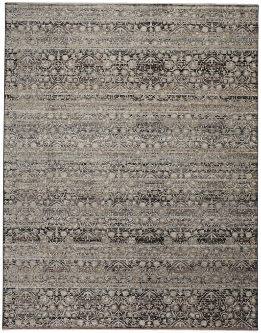 2' X 3' Gray Ivory And Tan Abstract Distressed Area Rug With Fringe