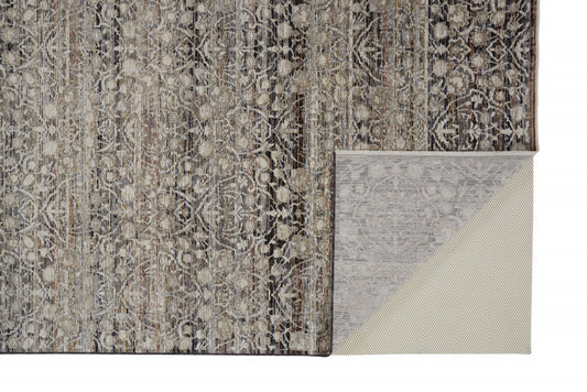 7' X 10' Gray Ivory And Tan Abstract Distressed Area Rug With Fringe