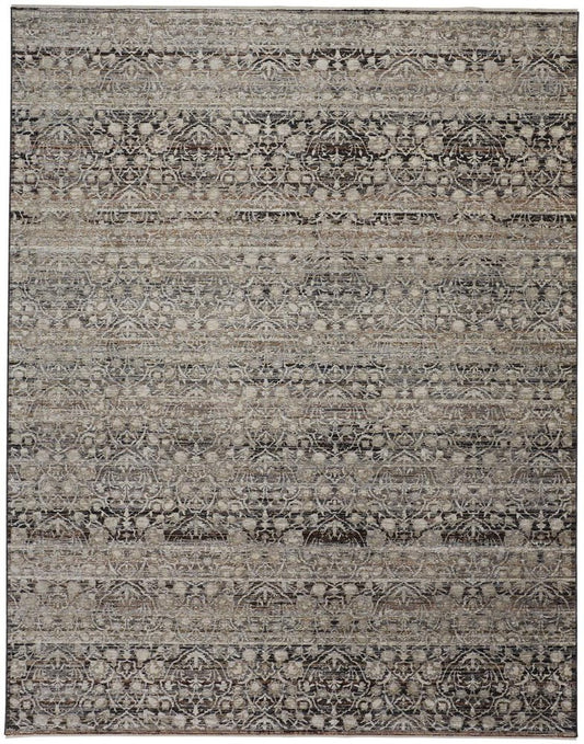 7' X 10' Gray And Ivory Oriental Distressed Area Rug With Fringe