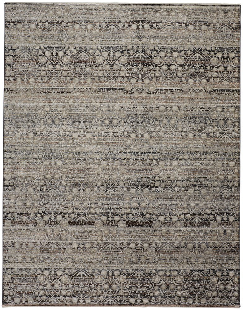 7' X 10' Gray And Ivory Oriental Distressed Area Rug With Fringe