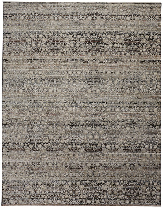 7' X 10' Gray And Ivory Oriental Distressed Area Rug With Fringe