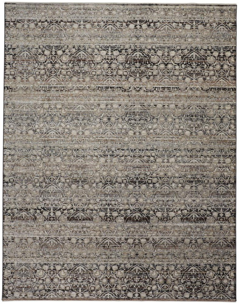 7' X 10' Gray And Ivory Oriental Distressed Area Rug With Fringe