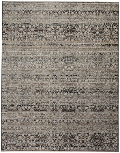 7' X 10' Gray And Ivory Oriental Distressed Area Rug With Fringe