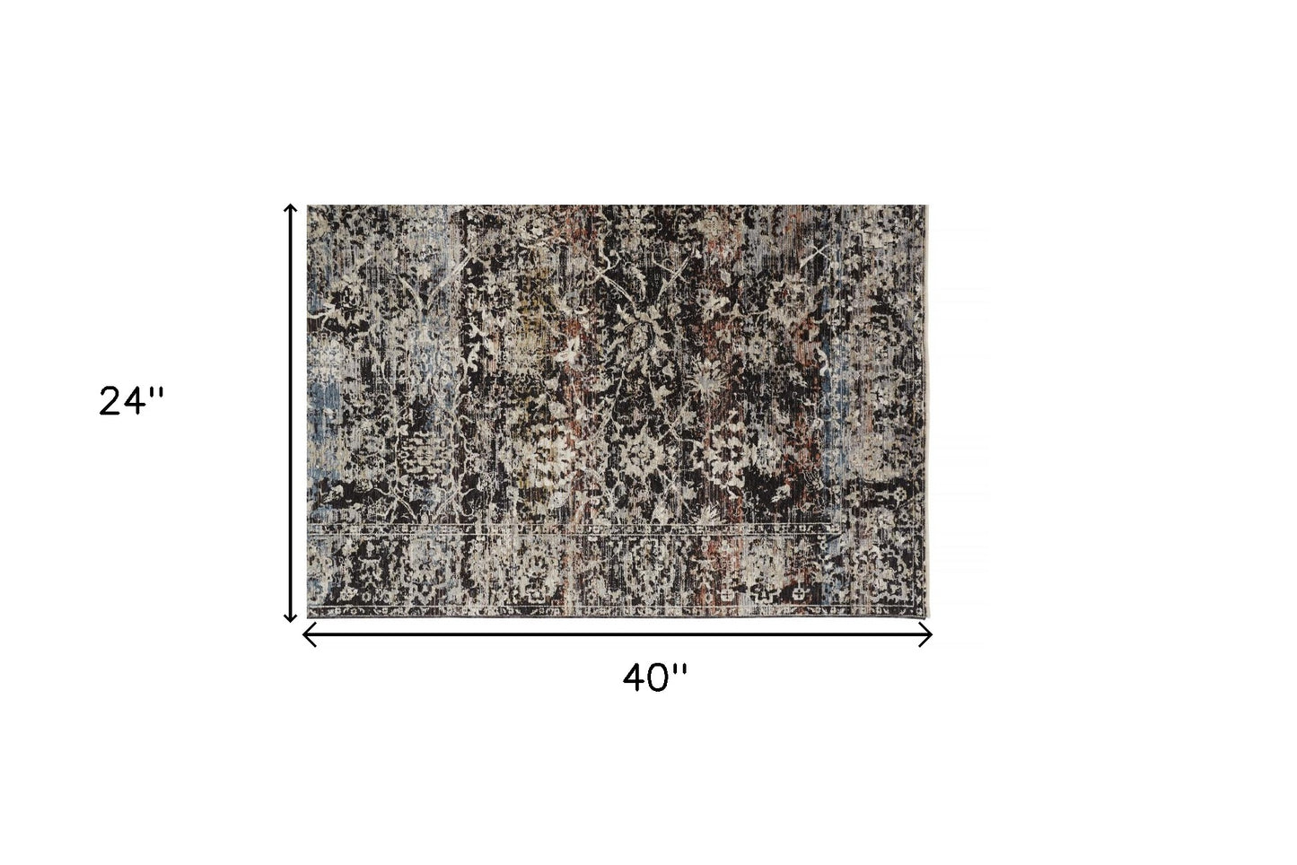 2' X 3' Gray Black And Red Abstract Distressed Area Rug With Fringe