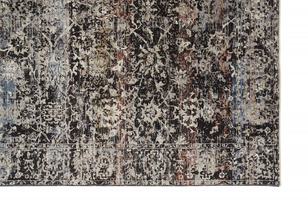 7' X 10' Gray Black And Red Abstract Distressed Area Rug With Fringe