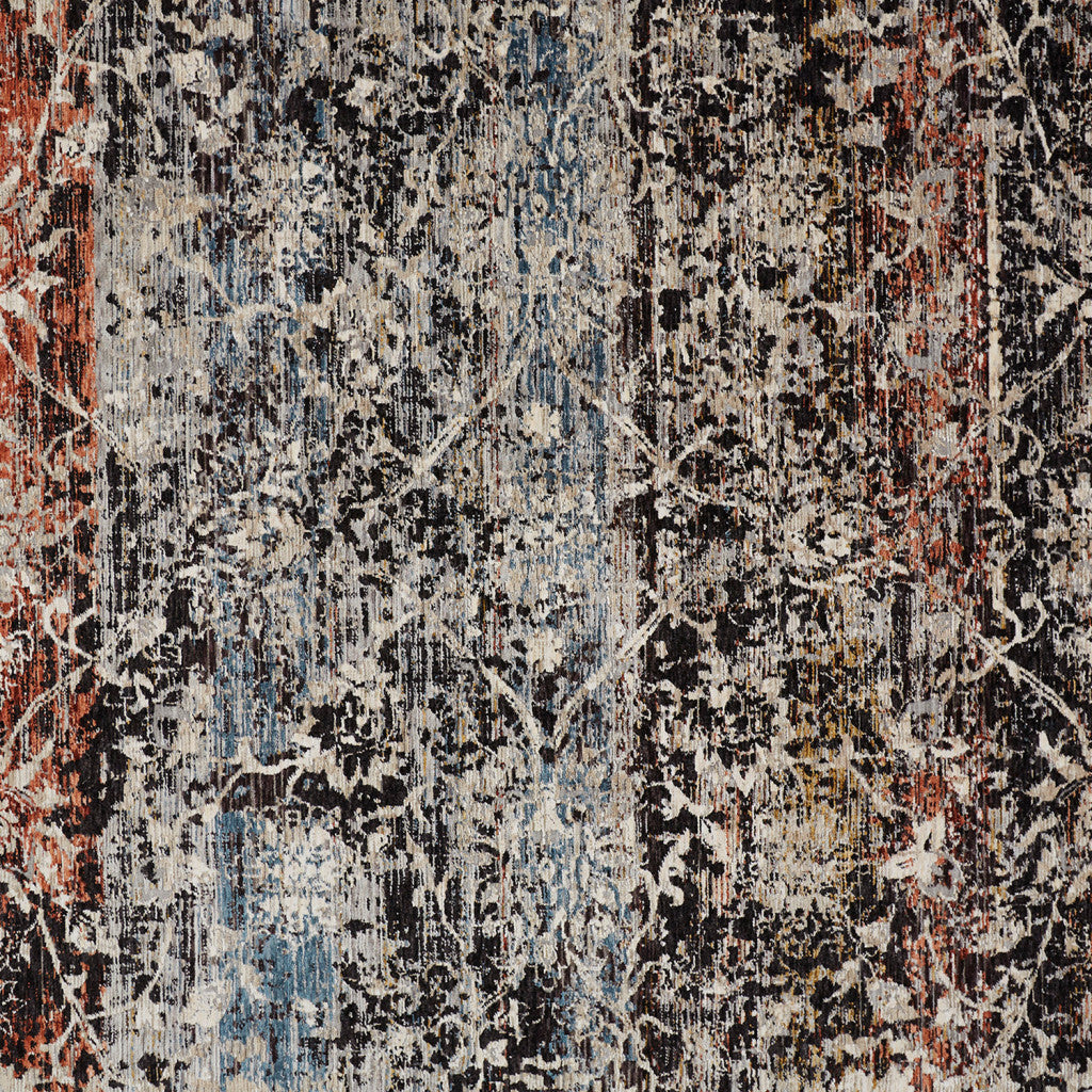 4' X 6' Gray Black And Red Abstract Distressed Area Rug With Fringe