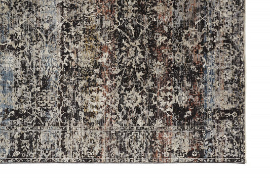 4' X 6' Gray Black And Red Oriental Distressed Area Rug With Fringe