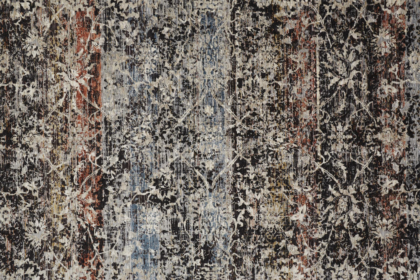 4' X 6' Gray Black And Red Abstract Distressed Area Rug With Fringe