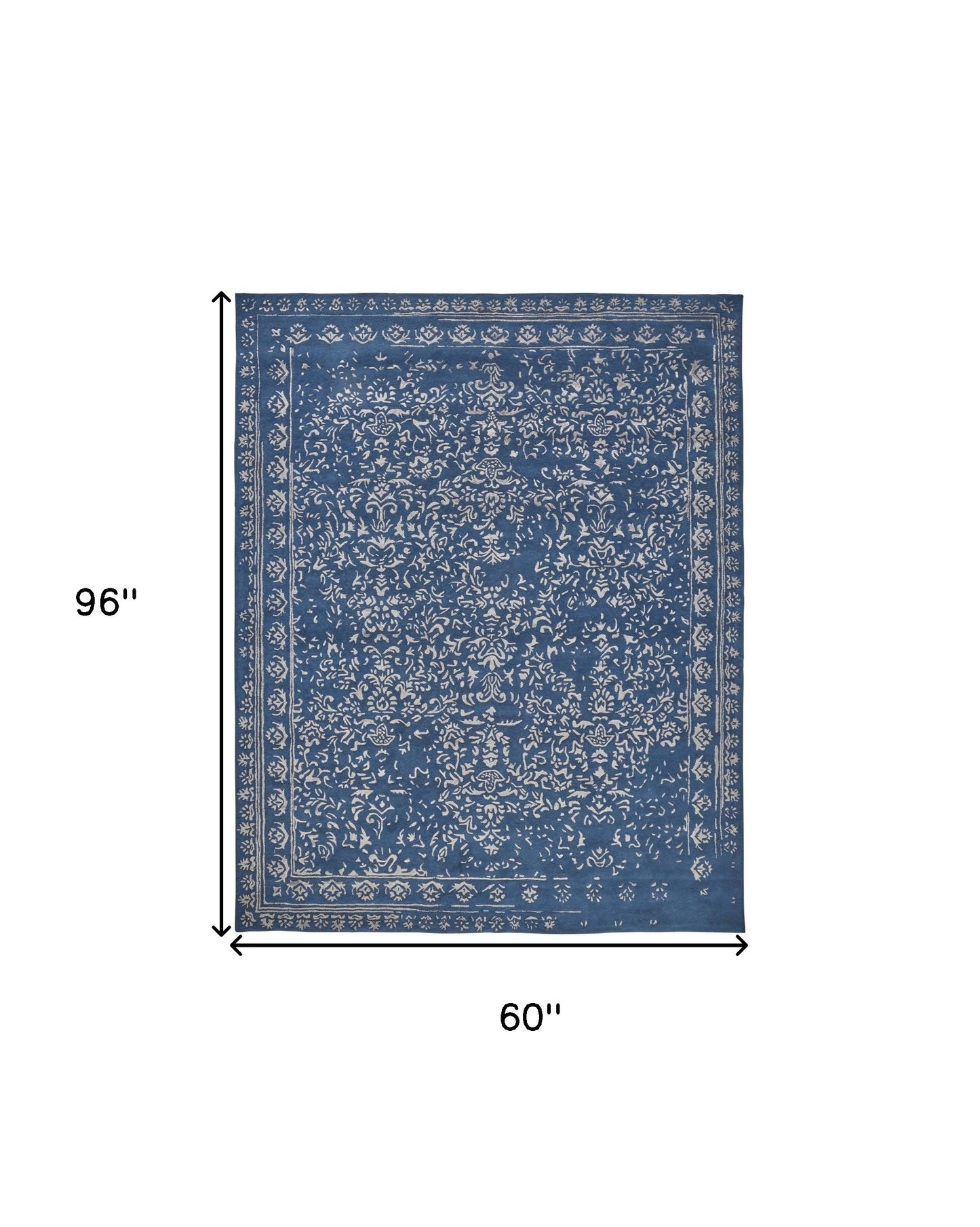 8' X 10' Blue And Silver Wool Floral Tufted Handmade Distressed Area Rug