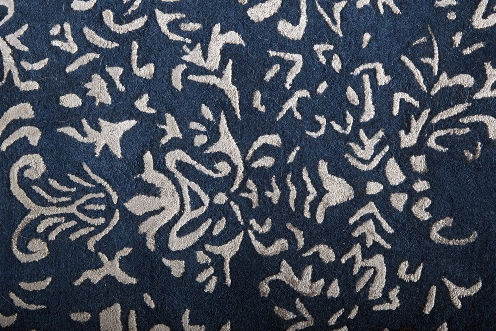 8' X 10' Blue And Silver Wool Floral Tufted Handmade Distressed Area Rug