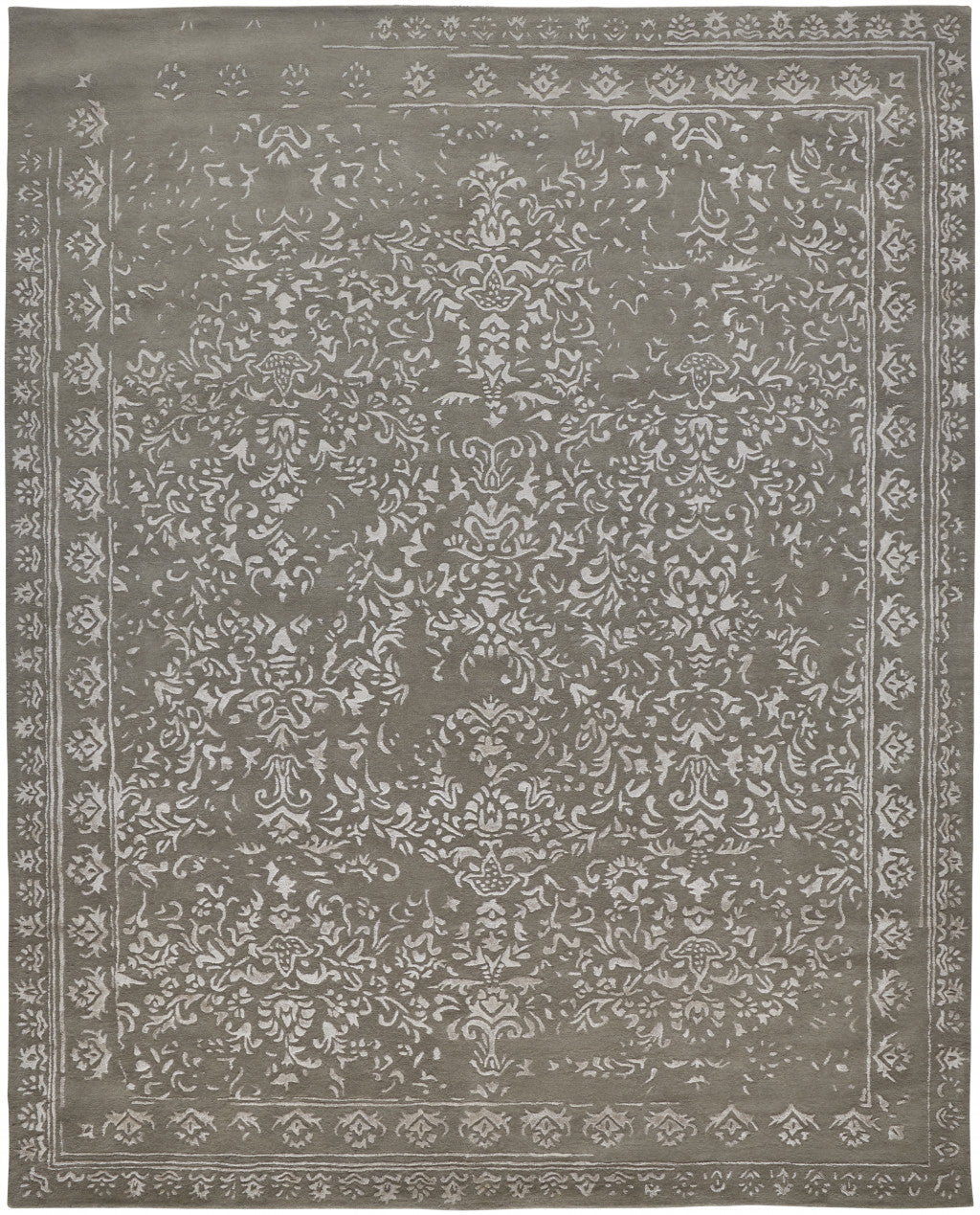 8' X 10' Blue And Silver Wool Floral Tufted Handmade Distressed Area Rug