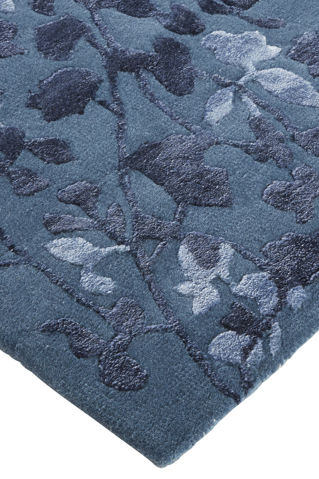 5' X 8' Blue Wool Floral Hand Tufted Area Rug