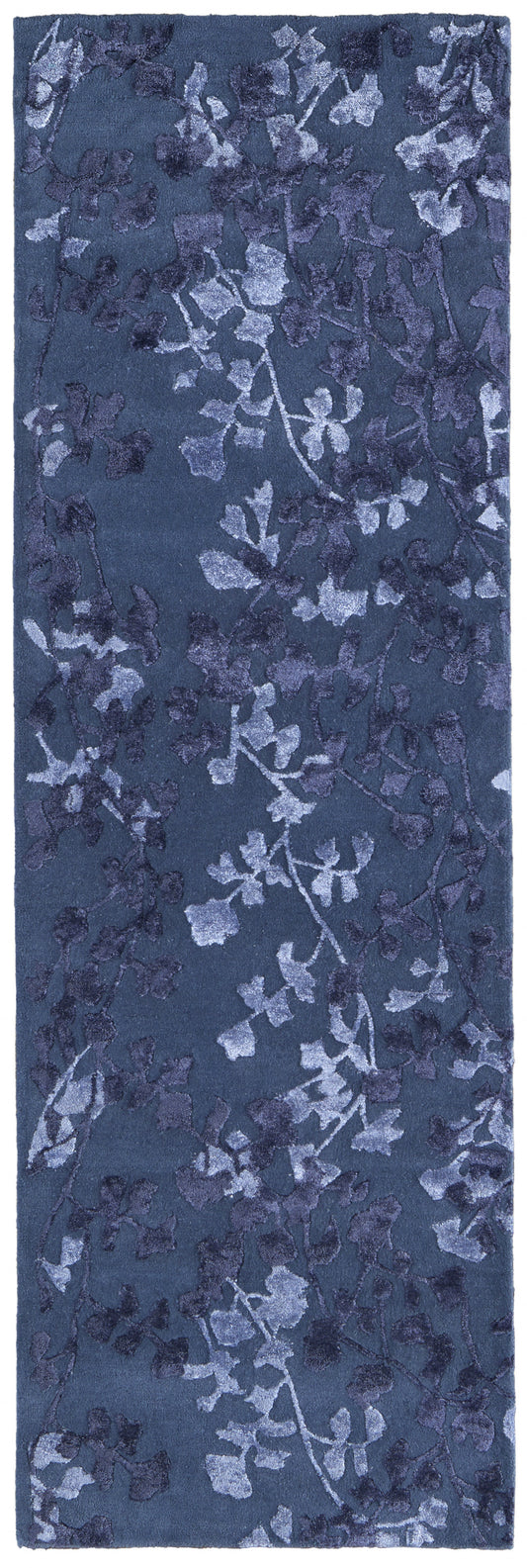 10' X 14' Blue Wool Floral Tufted Handmade Area Rug